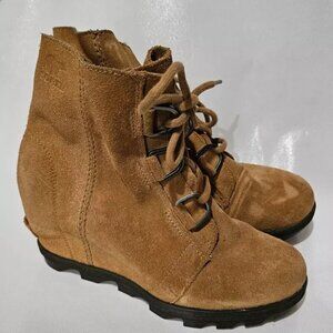 Sorel Youth Joan of Arctic Wedge Ankle Booties Kids Size 4 EUR 35 Brown Leather